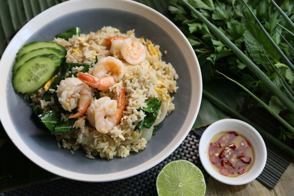 Shrimp, cucumber and fried rice at Thai American Bistro in Sugar Land, Tx