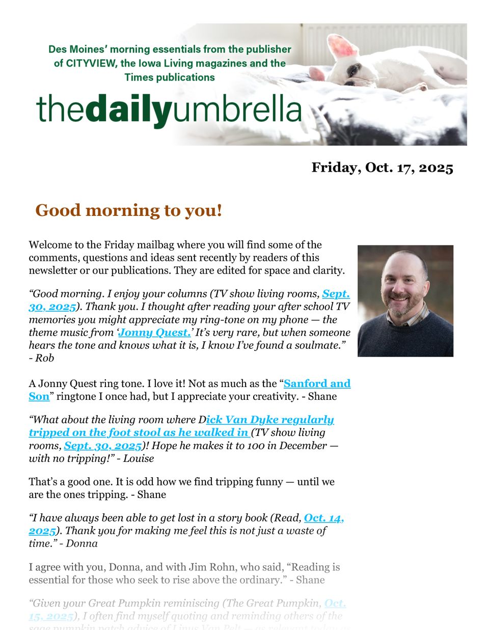 Oct. 17 daily umbrella  man hid camera inside porta potty   2.18 gas  how did the detective solve the mystery at the orchard  1