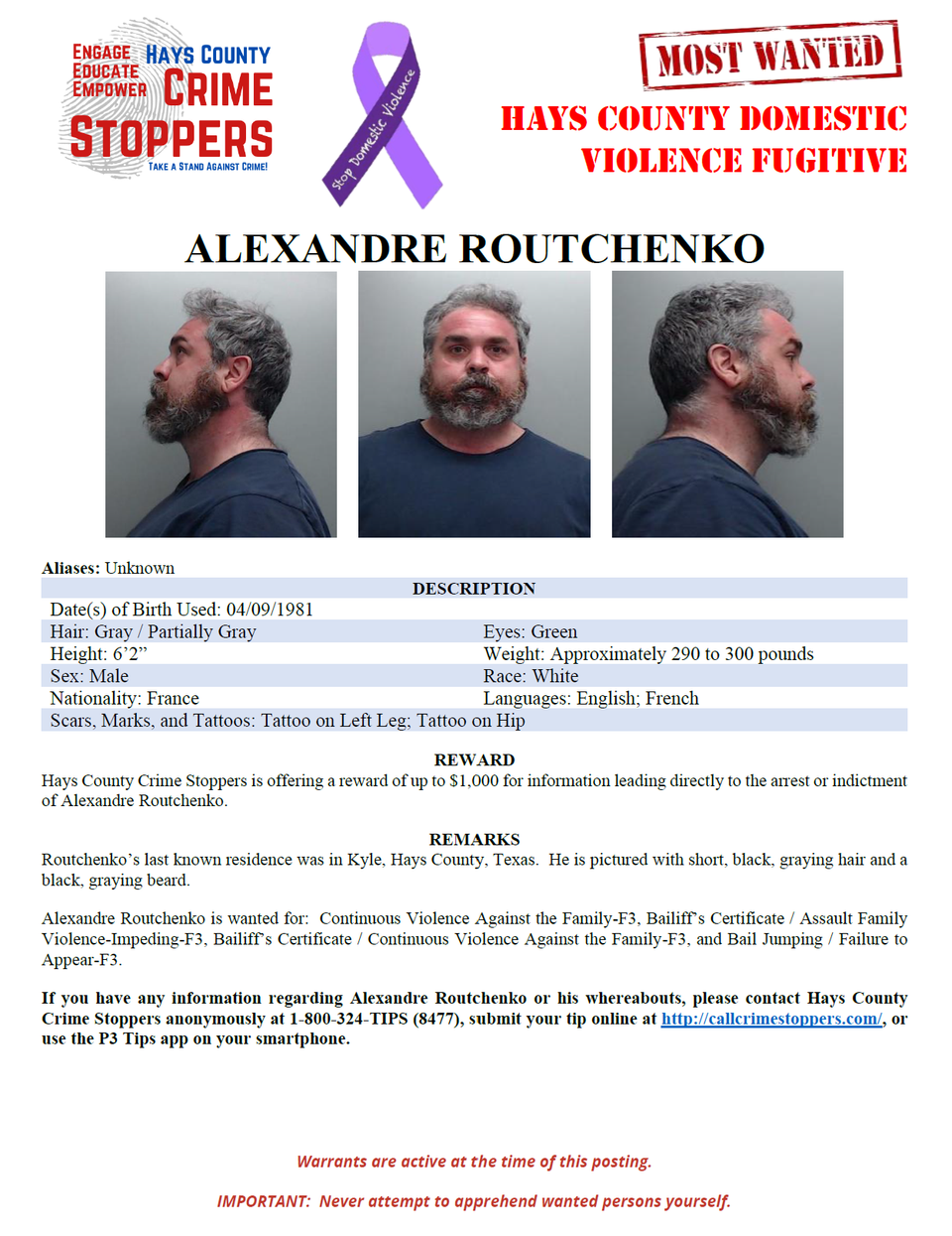 Routchenko most wanted poster