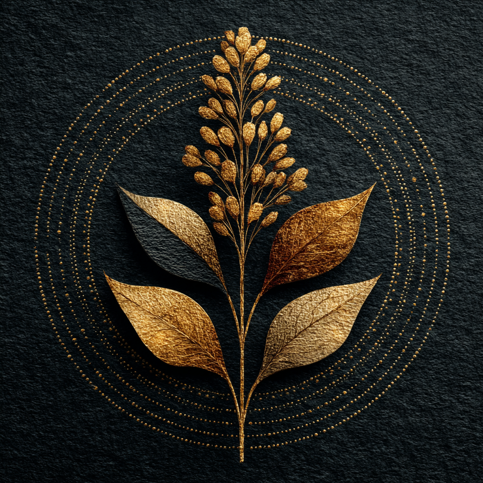 KPCopy Wellness Transformations- lavender in gold on black dimpled background 