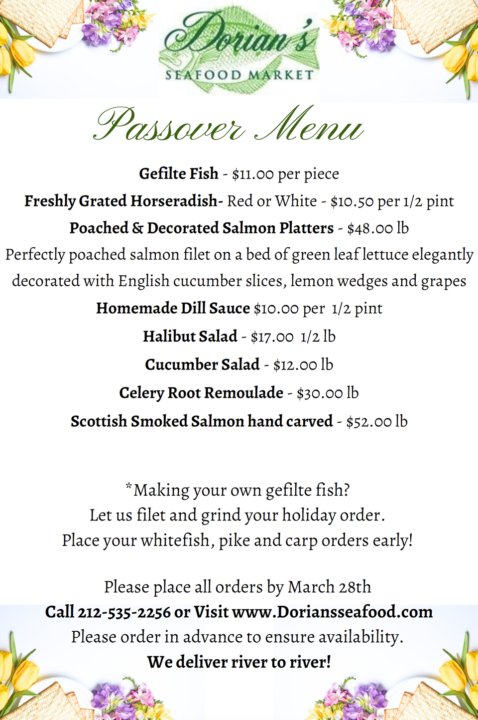 Dorians passover menu