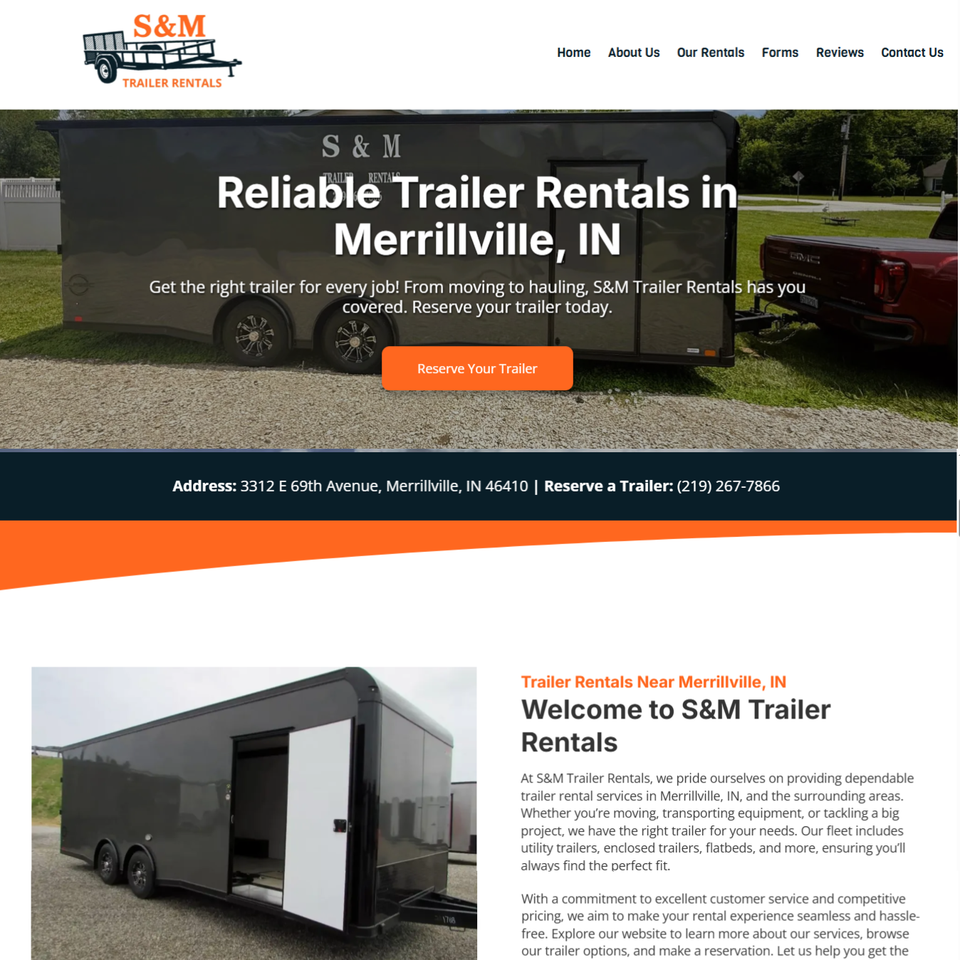 S&M Trailer Rentals website