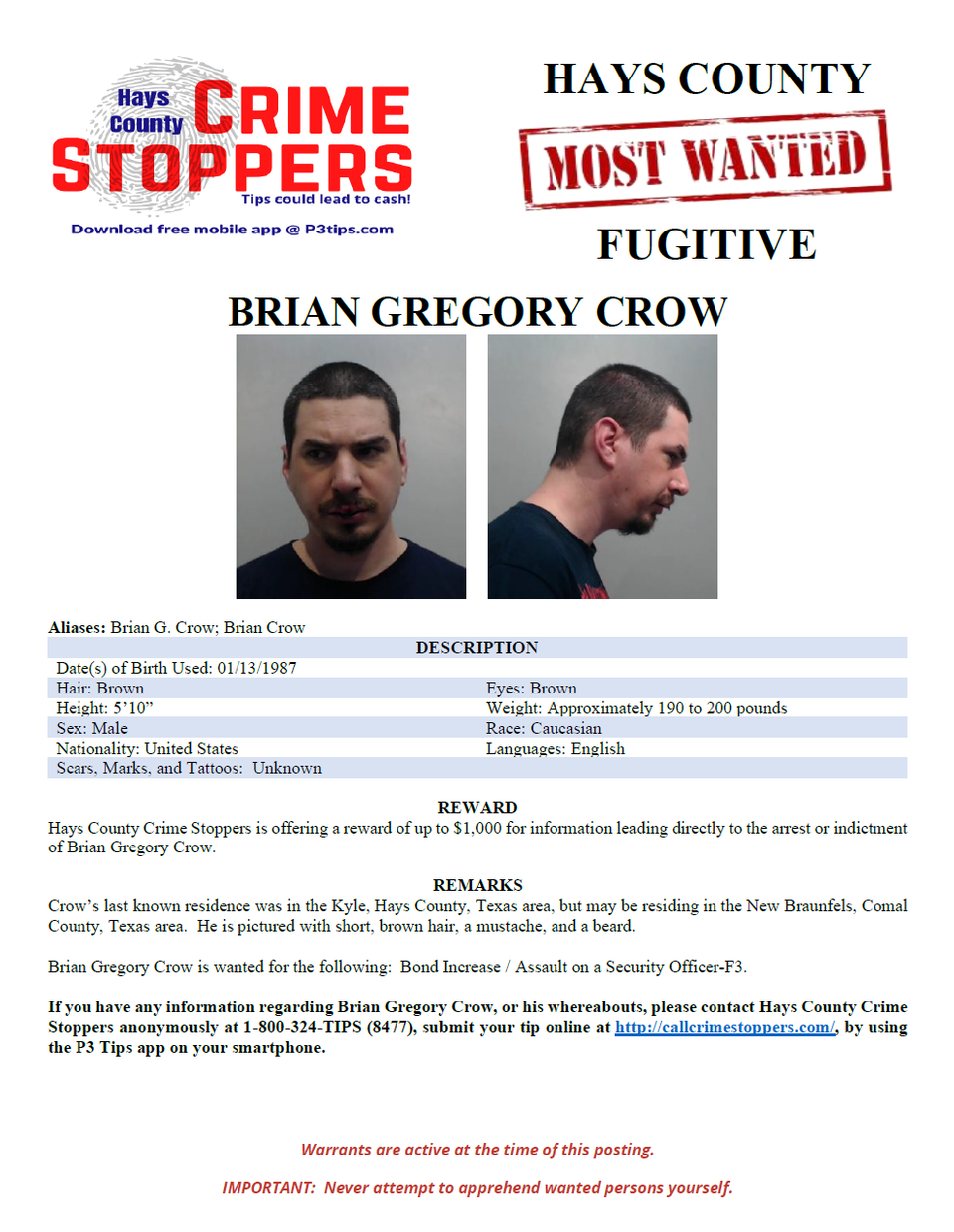 Crow most wanted poster