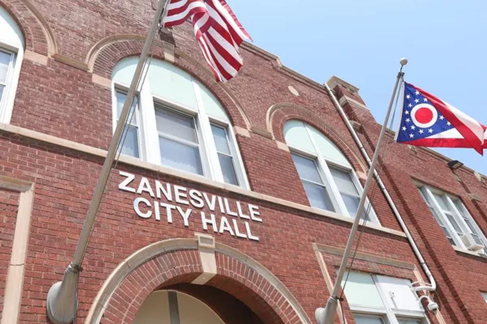 Zanesville City Hall with red bricks
