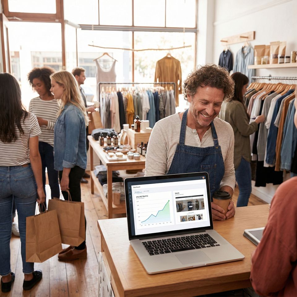 Busy retail boutique interior with customers browsing