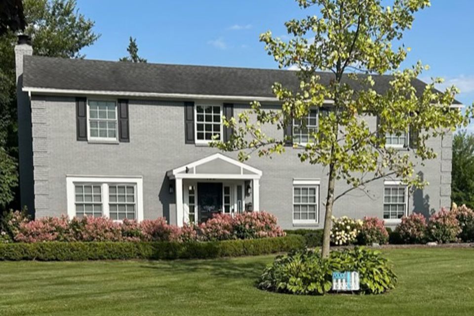 Grey brick residential home