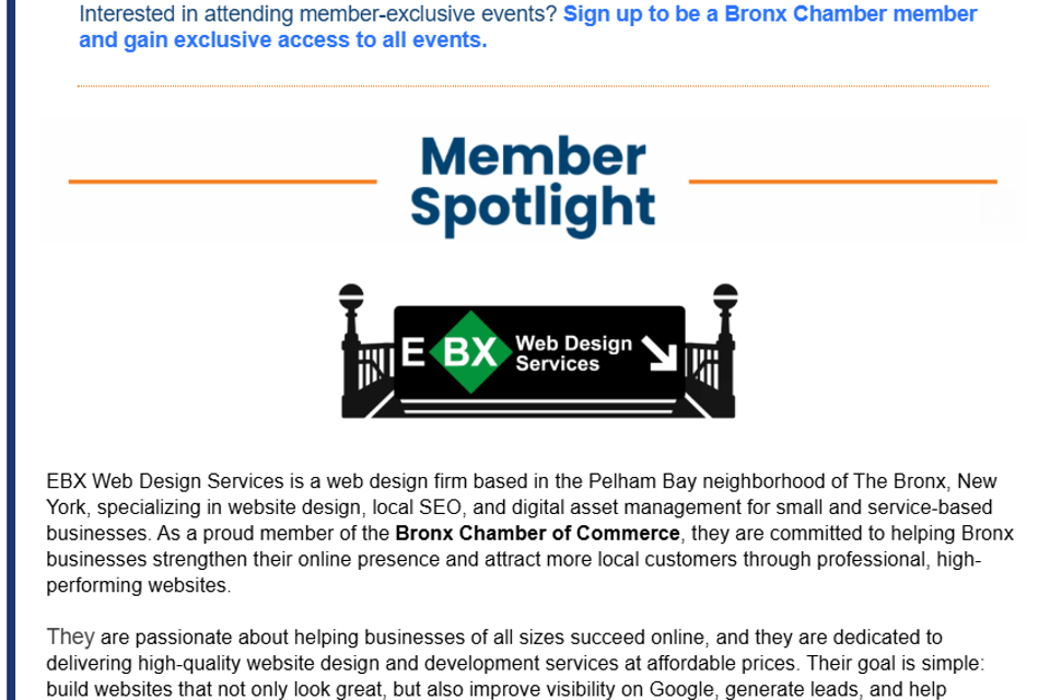 Bronx chamber of commerce member spotlight artricle    ebx