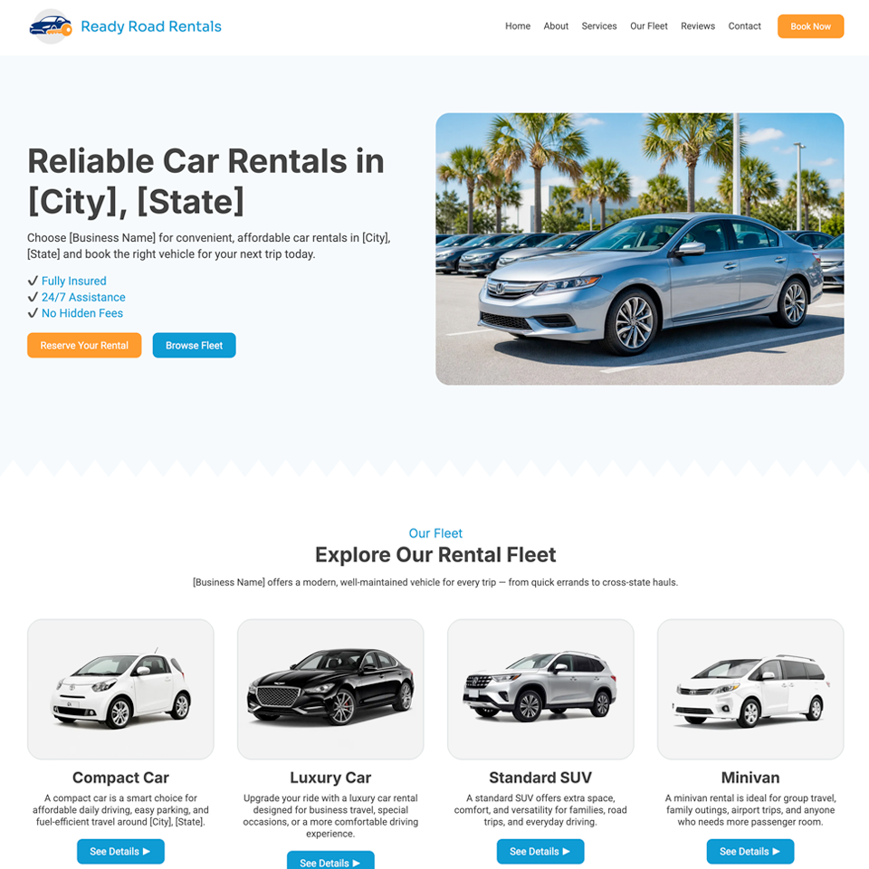 Car rentals website design theme