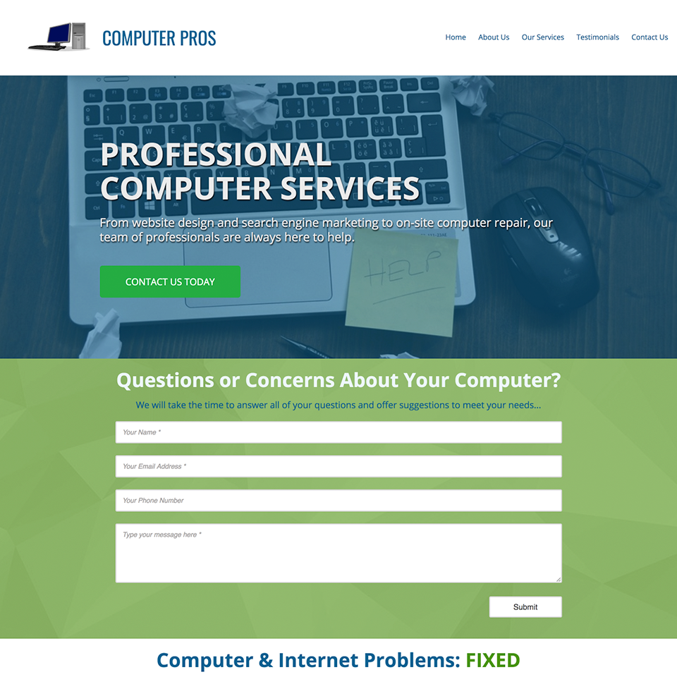 Computer services website design theme