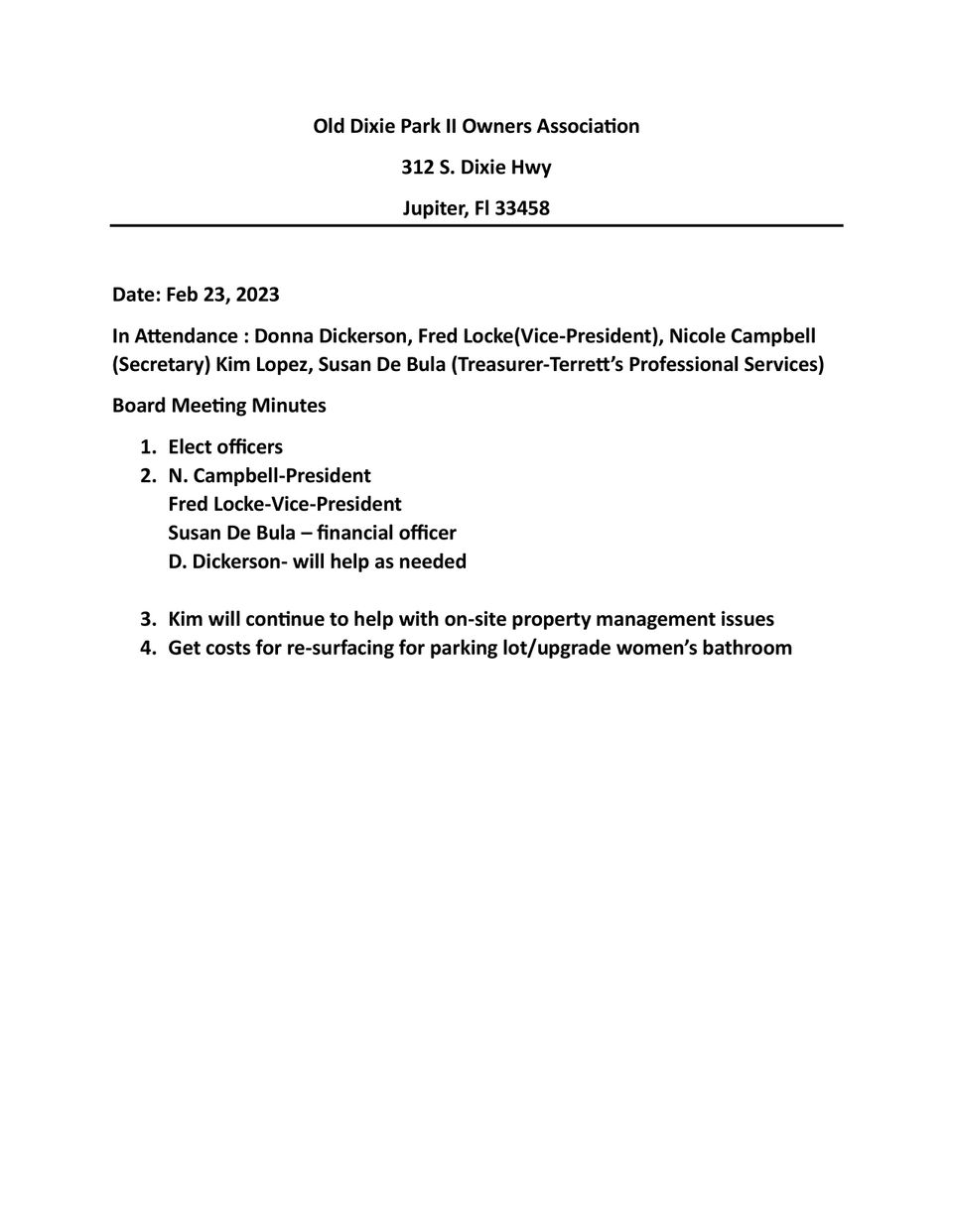Hoa minutes feb 23 2023 old dixie park ii owners association