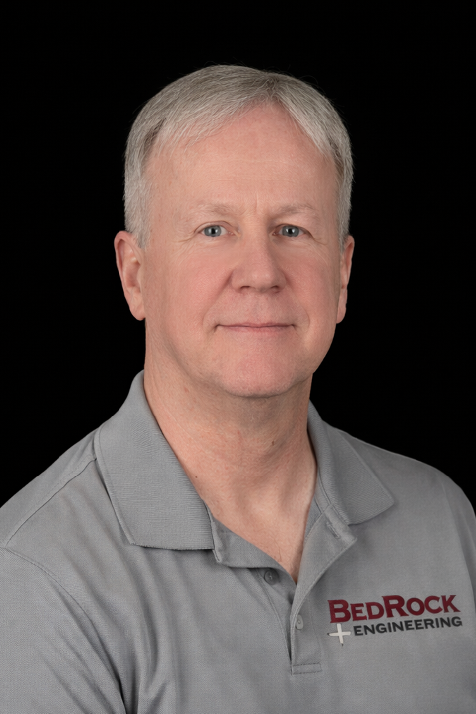 Professional portrait with logo detail