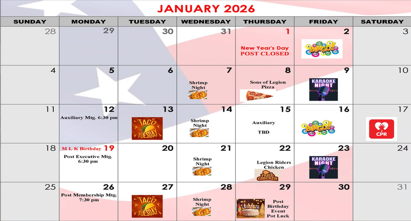 January 2026 calendar