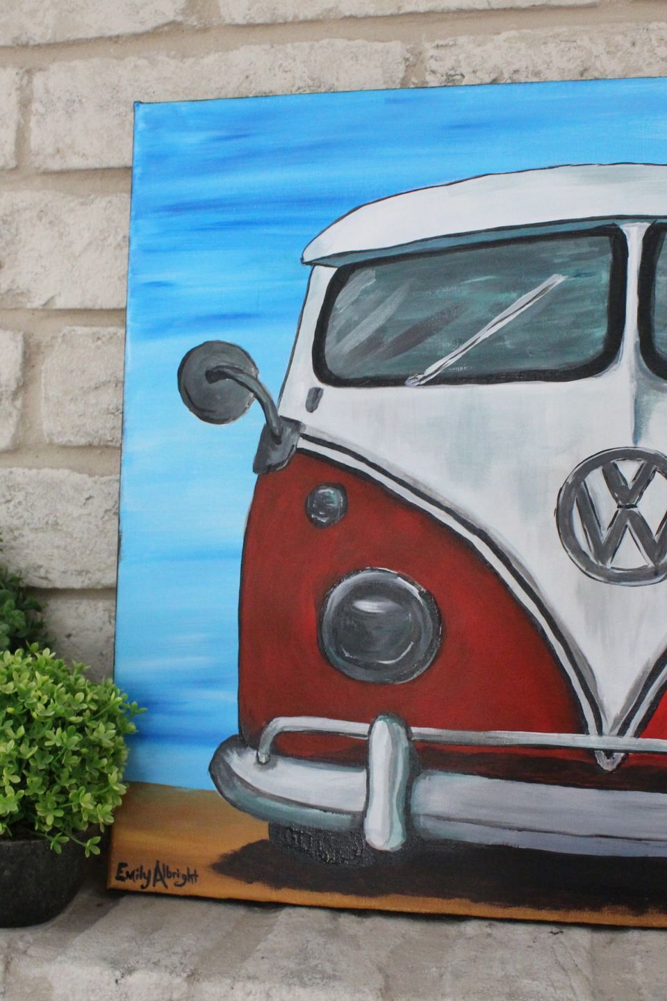 vintage vw volkswagen bus acrylic painting artwork by artist Emily Albright