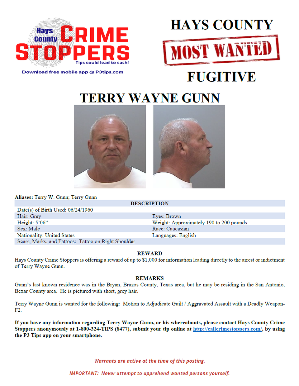 Gunn most wanted poster