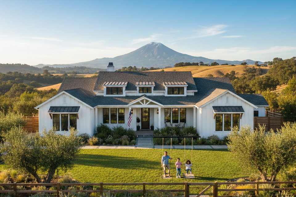 Luxury modern farmhouse in Brentwood CA featuring professional flooring and carpet installation by Concord Carpet And Hardwood.