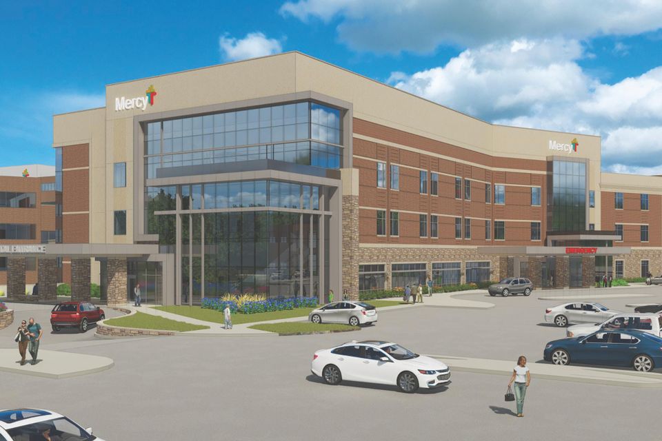 Rendering of future exterior of Mercy Hospital.  Rendering courtesy Mercy Health.