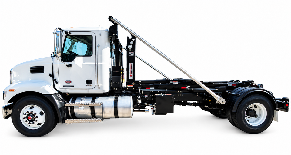 White peterbilt hook lift truck on white 1