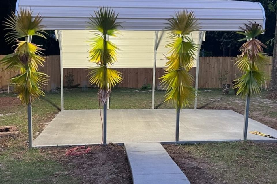 Concrete walkway to patio