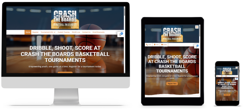Crash the boards basketball client website image