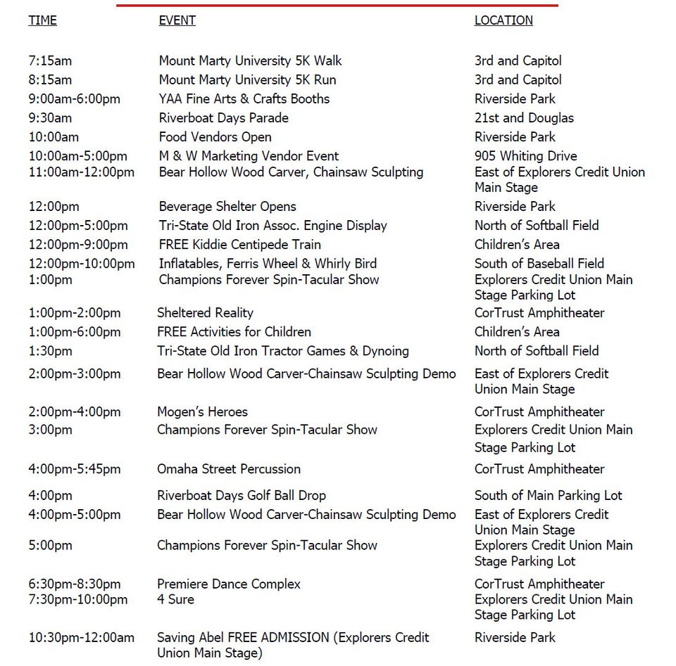 yankton riverboat days 2023 schedule