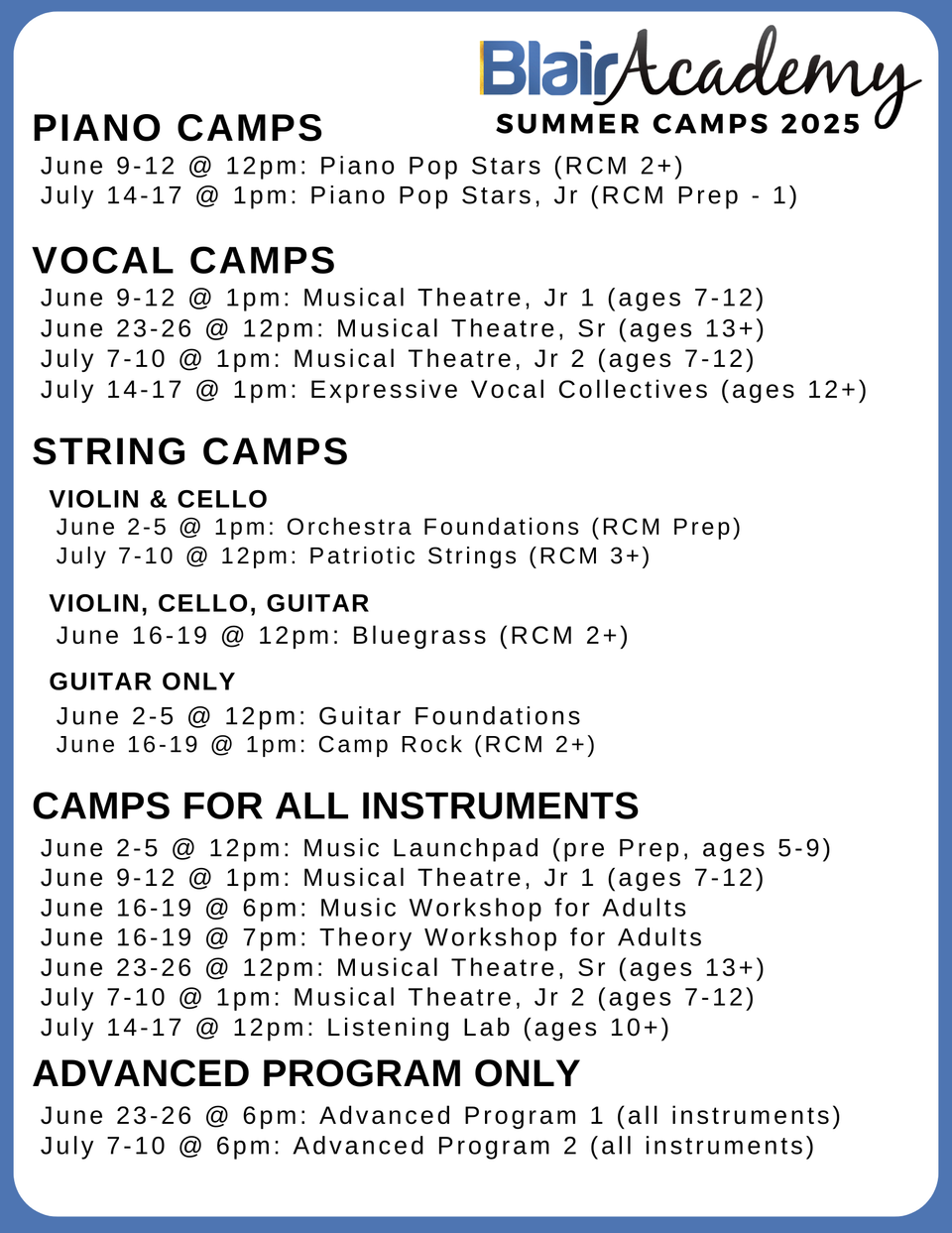 Camps by instrument