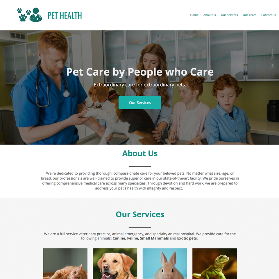 Pet care website design theme