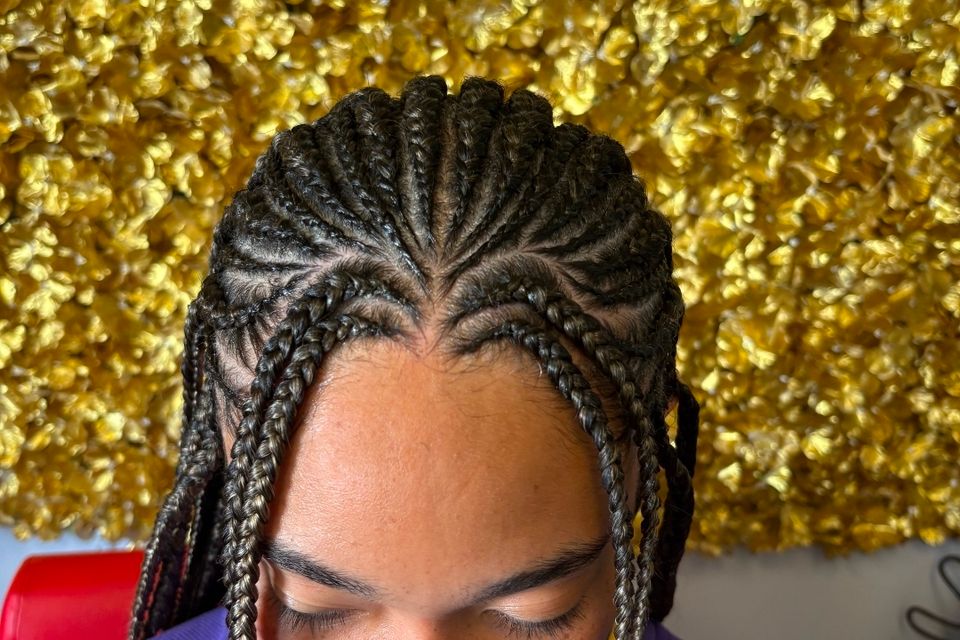 Feed in braids, done by Amazing African Hair Braiding by Ruthy, in LA
