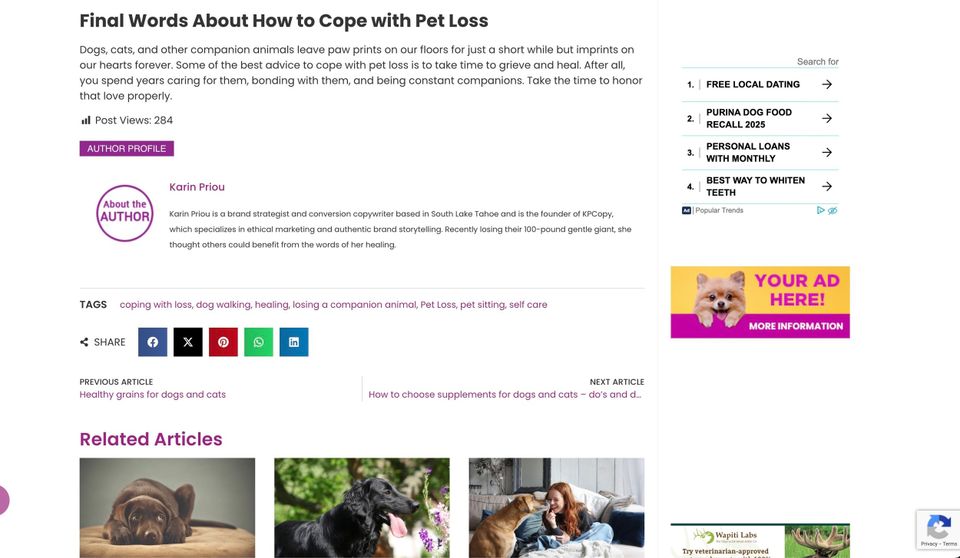 Screenshot of Animal Wellness - KPCopy's article