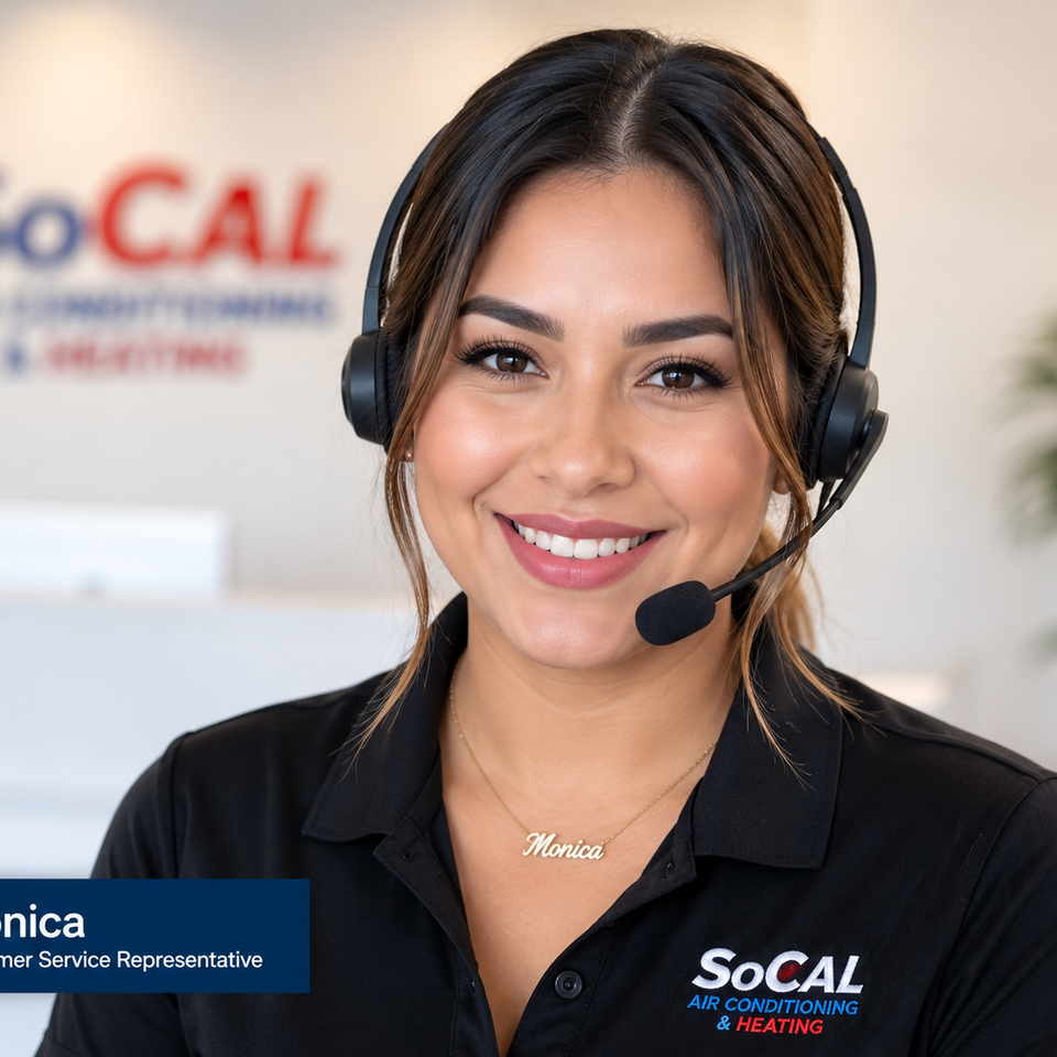 Monica, Customer Service Representative at SoCal Air Conditioning & Heating, assisting homeowners with AC repair, HVAC installation, heating services, and maintenance in the Coachella Valley.
