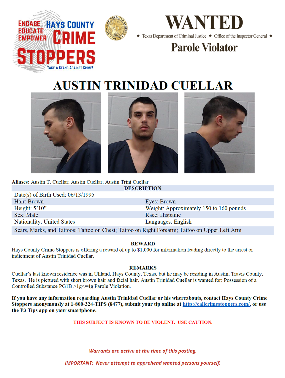 Cuellar wanted poster