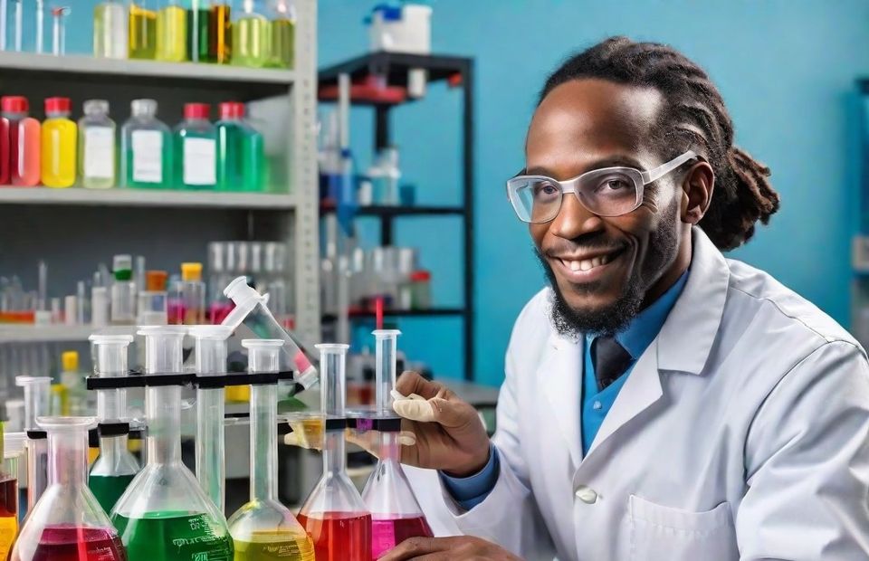 Albedobase xl laboratory with jamaican scientist and multicolo 0