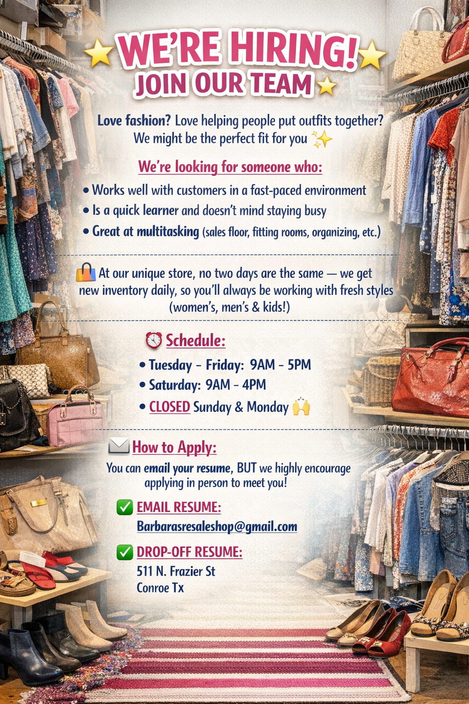 Join our team at barbara's resale shop