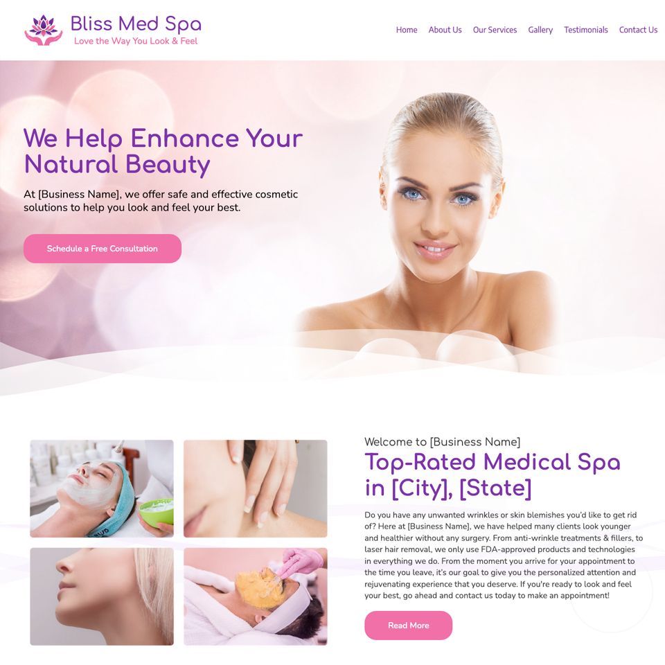 Botox medical spa website design theme