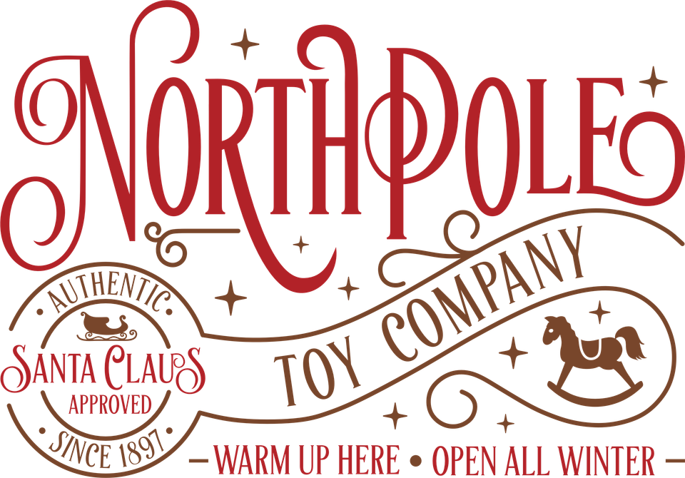 Seasons   christmas north pole toy company red and gold