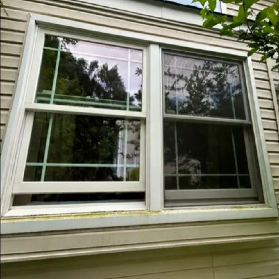 Dirty house window before cleaning