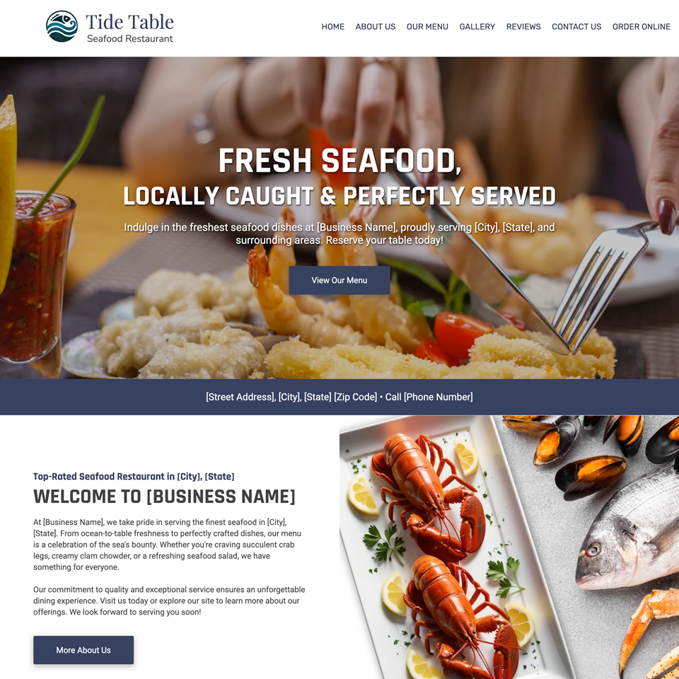 Seafood restaurant website design theme