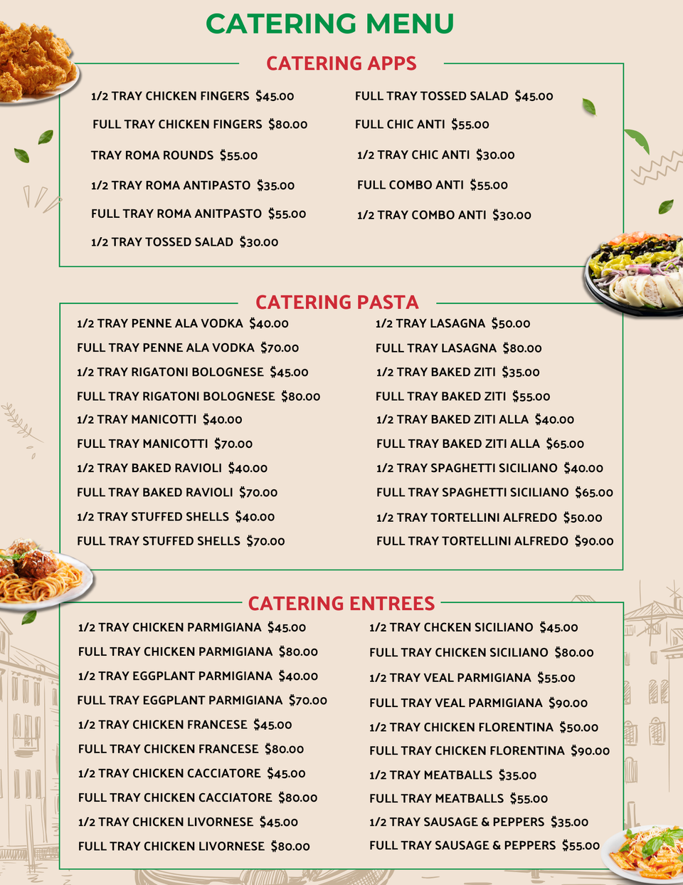 Roma catering menu