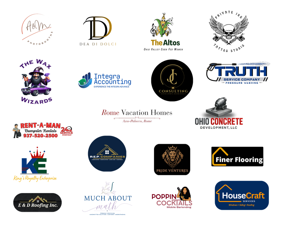 Collection of custom business logos designed for contractors, restaurants, service companies, retail businesses, and professional organizations
