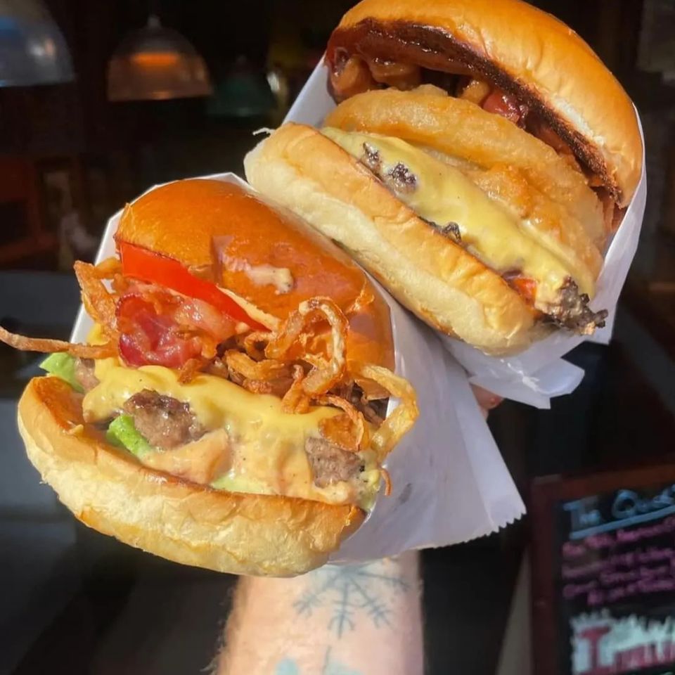 2 juicy burgers with cheese from Inferno The Restaurant in Sound Beach