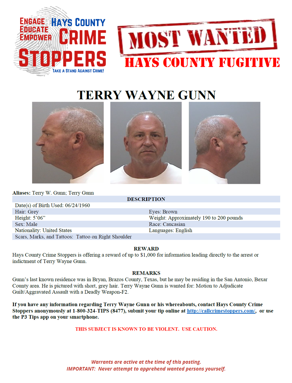 Gunn most wanted poster