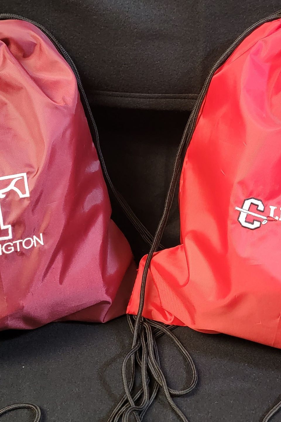 Tarkington and Cleveland HS logos embroidered onto drawstring sports bags