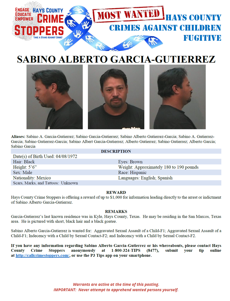 Garcia gutierrez most wanted poster