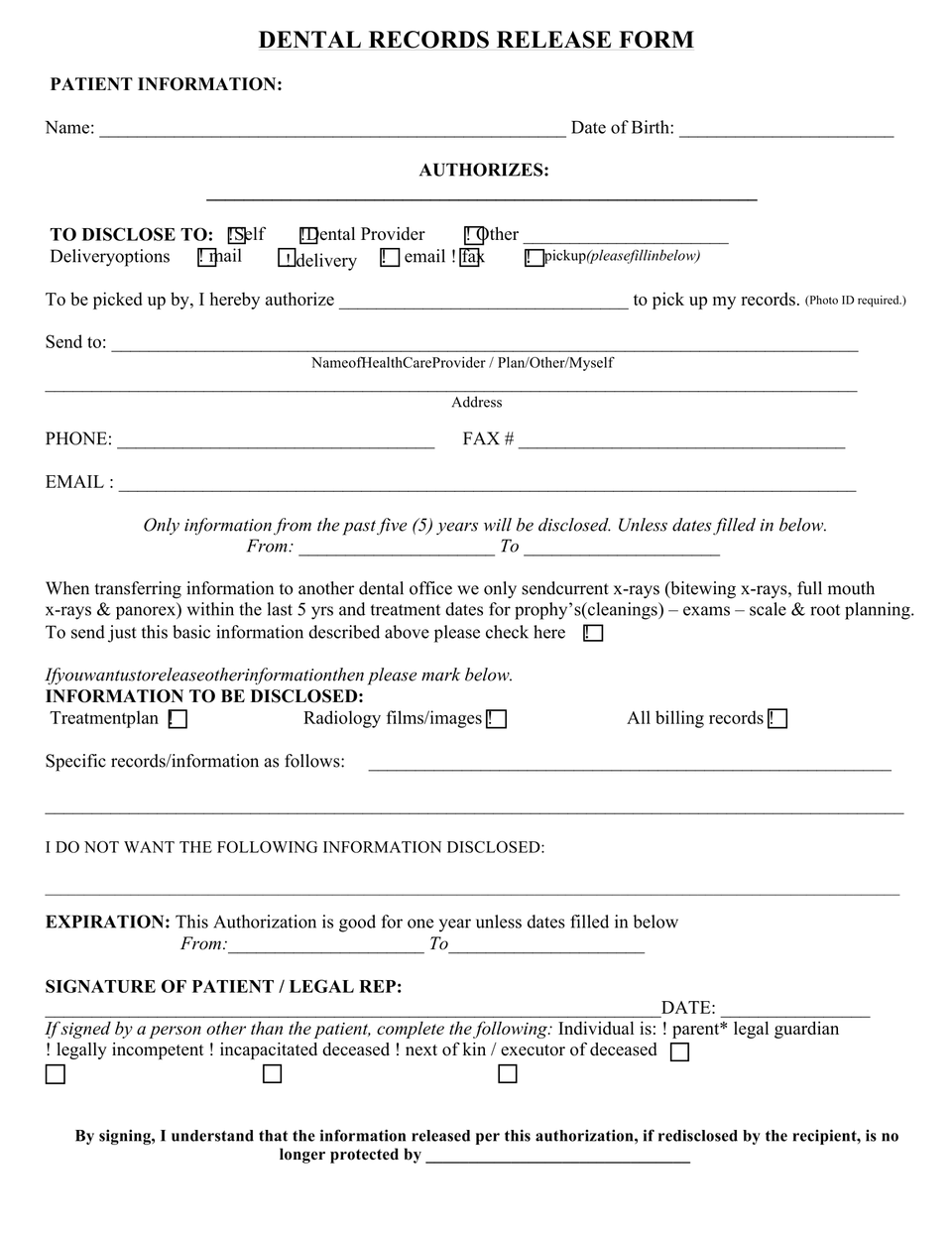 Dental records release form