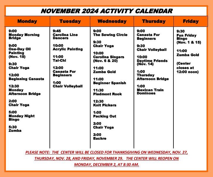 Monthly calendar nov24