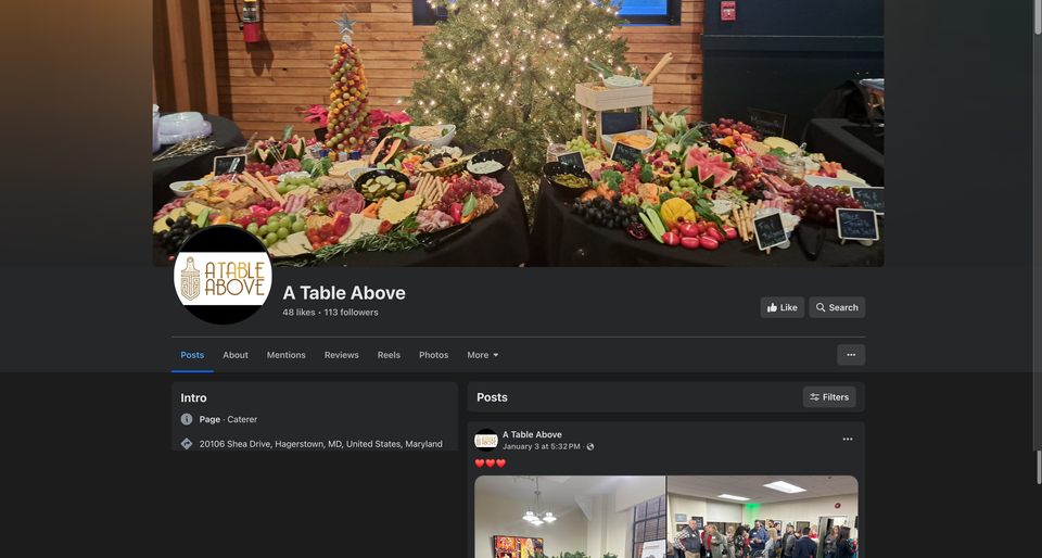 A table above facebook