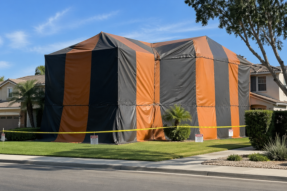Residential home fumigation and tenting for drywood termites in Carmichael
