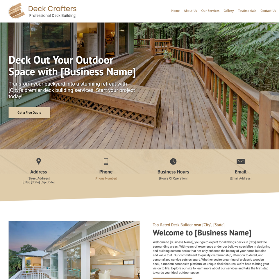 Deck builder website design theme