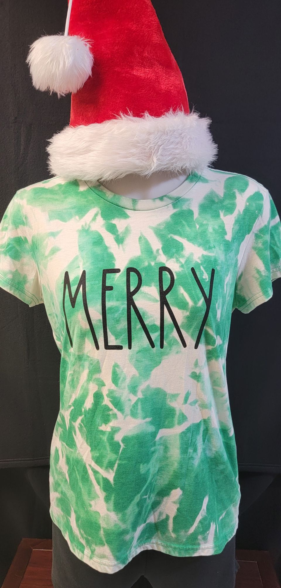 Example of a "Merry" t-shirt using direct-to-film (DTF) transfer.