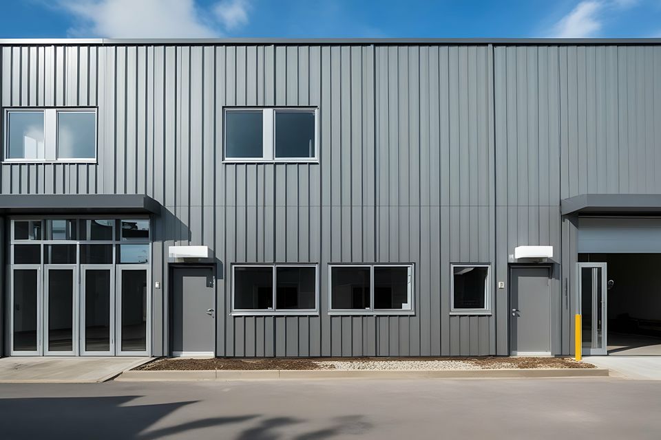 Industrial warehouse construction by Q-Rock Builders – Featuring high-quality windows, doors, and truck loading dock