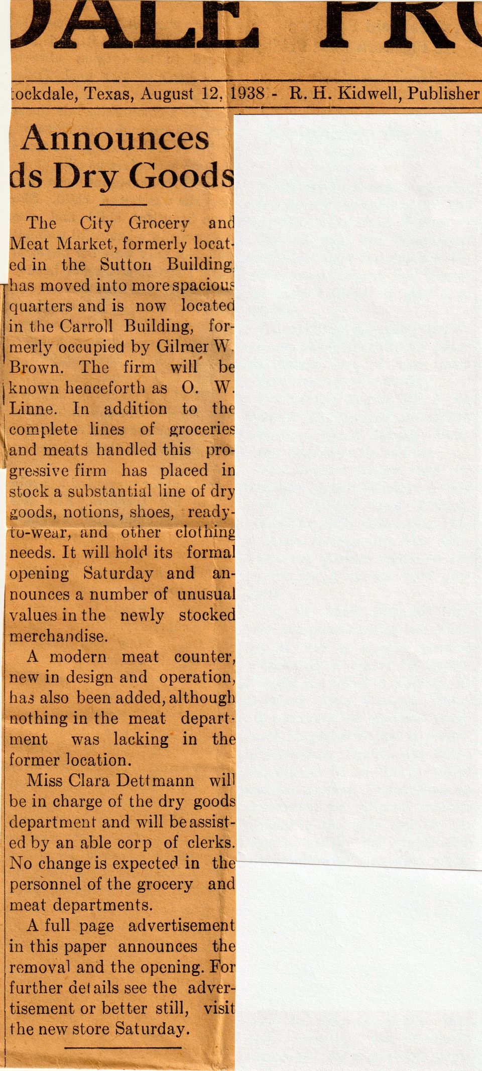 Stockdale new dry goods store stockdale tx 12 aug1938 